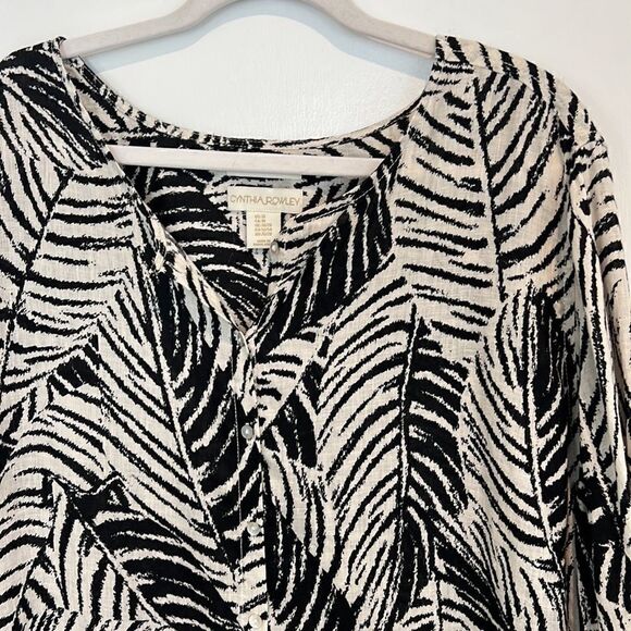 Cynthia Rowley 100% Linen Black & white Zebra animal print tunic blouse women 3X - Picture 5 of 15